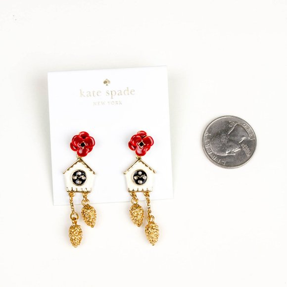 kate spade flower bird house clock earrings cute one of a kind - Picture 3 of 4
